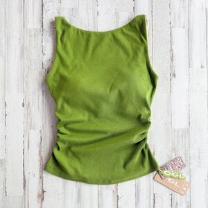 OGL Plantive Green Ribbed Elastic Open Back Brami Tank Top - Women's S - NWT